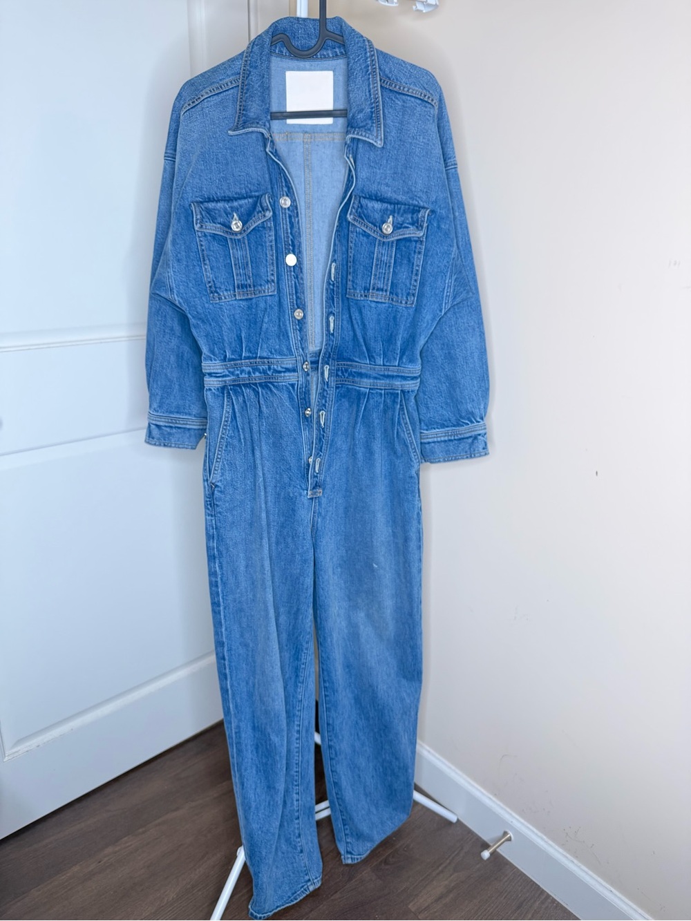 MOTHER Pleated Prep Curbside Jumpsuit Belle De Jour Denim Coverall Boilersuit 28